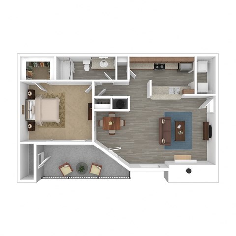 Floor plan for 1 bed, 1 bath, 684 sqft
