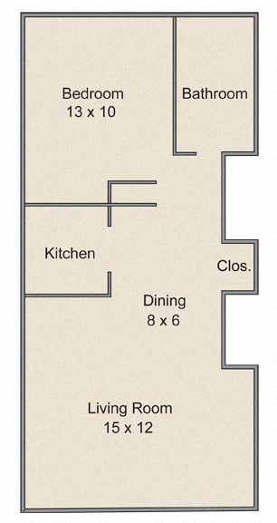 Floor plan for 1 bed, 1 bath, 536 sqft