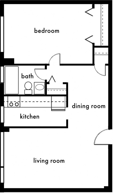 Floor plan for 1 bed, 1 bath, 700 sqft