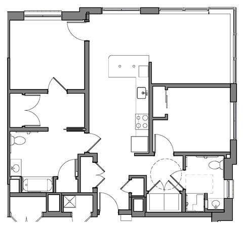 Floor plan for 2 beds, 2 baths, 1062 sqft