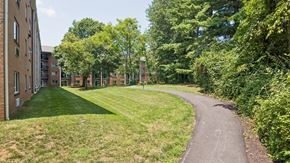 Annapolis apartment for rent - A pathway leads through a grassy area between two rows of buildings.