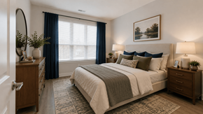 Columbia apartment for rent - A well-lit bedroom with a large bed and a painting on the wall.