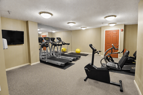 Randallstown apartment for rent - A gym with treadmills, elliptical machines, and a television.