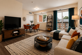 Washington apartment for rent - A living room with a flat screen TV, a coffee table, and a sofa.