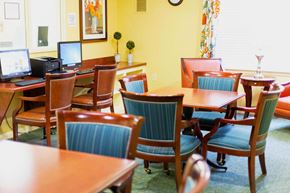 Elkridge apartment for rent - Spacious community roomSpacious community room at Park View at Colonial Landing where senior residents gather for coffee, activities, and social events in a friendly, supportive environment.