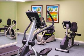 Rosedale apartment for rent - A fitness center with exercise equipment and a green wall.