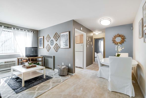 Washington apartment for rent - Spacious living room inside a Meadowbrook Run apartment home featuring large windows with natural light, hardwood-style flooring, and a neutral color palette for flexible furnishing options.