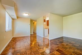 Alexandria apartment for rent - an empty living room with wood flooring and a kitchen
