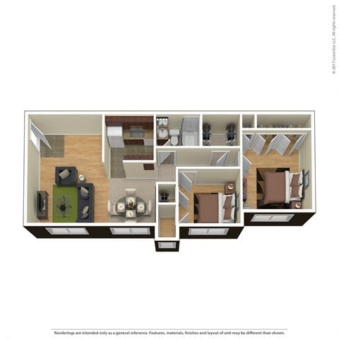 Floor plan for 2 beds, 1 bath, 730 sqft