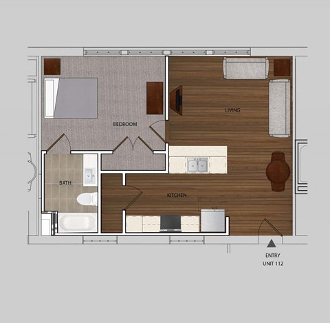 Floor plan for 1 bed, 1 bath, 838 sqft