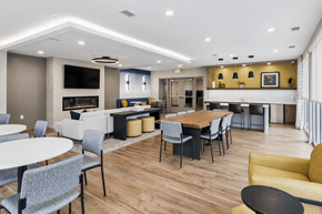 Columbia apartment for rent - A modern dining room with a wooden table and chairs.