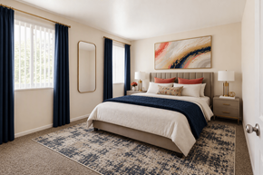 Washington apartment for rent - A bedroom with a large bed and a painting on the wall.