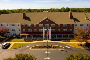 Easton apartment for rent - an aerial view of a building with an flag in front of it
