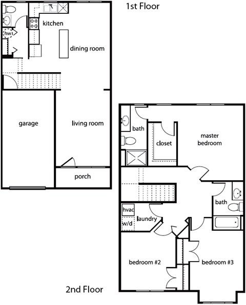 Floor plan for 3 beds, 3 baths, 1728 sqft