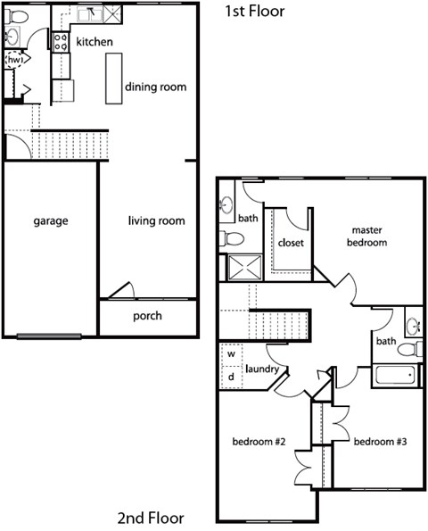 Floor plan for 3 beds, 3 baths, 1728 sqft