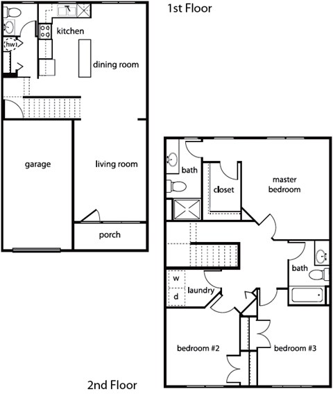 Floor plan for 3 beds, 3 baths, 1728 sqft