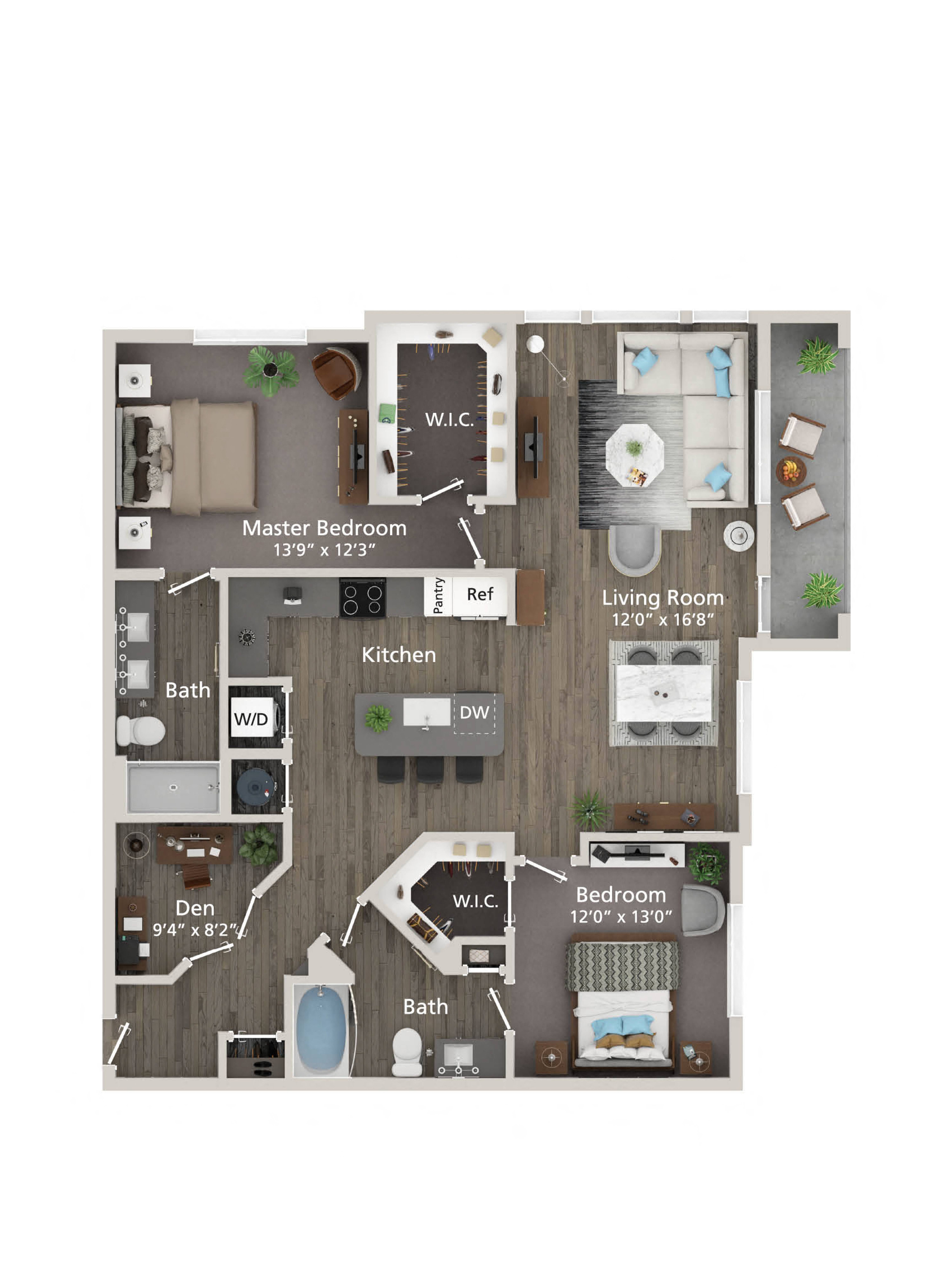 Floor plan for 2 beds, 2 baths, 1394 sqft