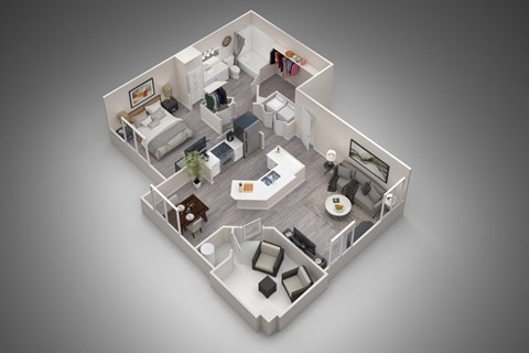 Floor plan for 1 bed, 1 bath, 798 sqft