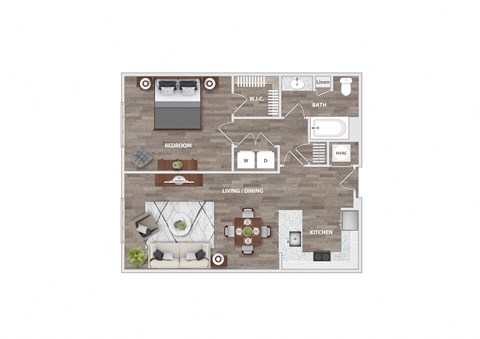 Floor plan for 1 bed, 1 bath, 823 sqft