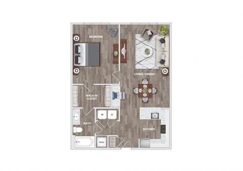 Floor plan for 1 bed, 1 bath, 823 sqft