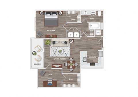 Floor plan for 1 bed, 1 bath, 941 sqft