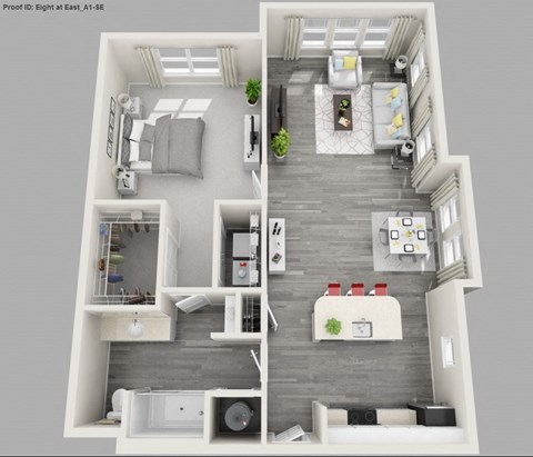 Floor plan for 1 bed, 1 bath, 820 sqft
