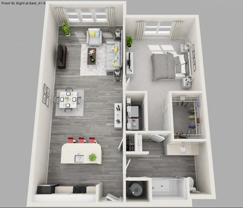 Floor plan for 1 bed, 1 bath, 811 sqft