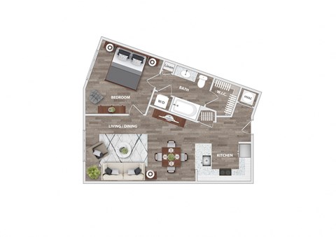 Floor plan for 1 bed, 1 bath, 700 sqft