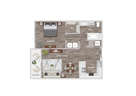 Floor plan for 1 bed, 1 bath, 784 sqft