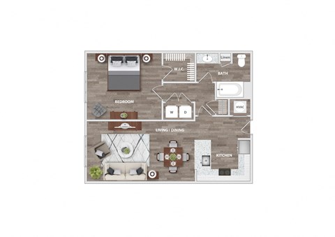 Floor plan for 1 bed, 1 bath, 776 sqft