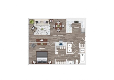 Floor plan for 1 bed, 1 bath, 779 sqft