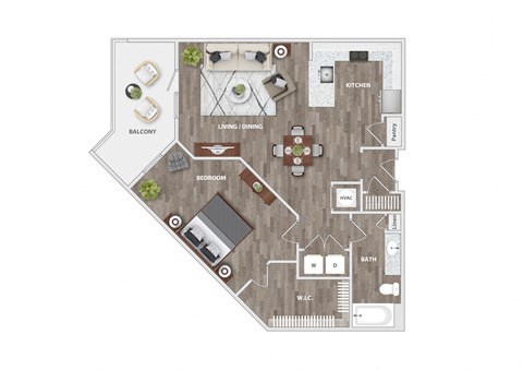 Floor plan for 1 bed, 1 bath, 800 sqft