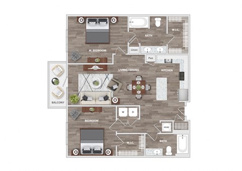 Floor plan for 2 beds, 2 baths, 1112 sqft