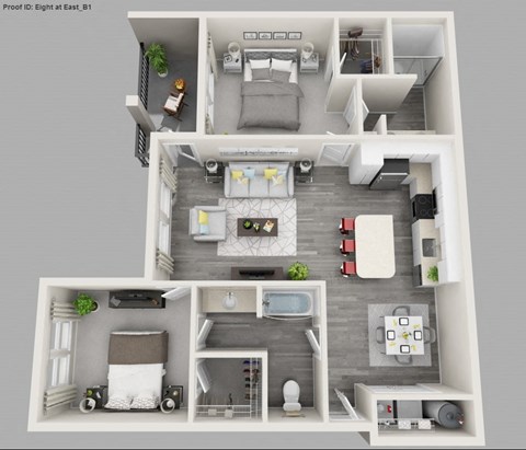 Floor plan for 2 beds, 2 baths, 1124 sqft
