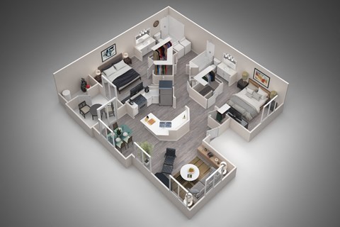 Floor plan for 2 beds, 2 baths, 1039 sqft