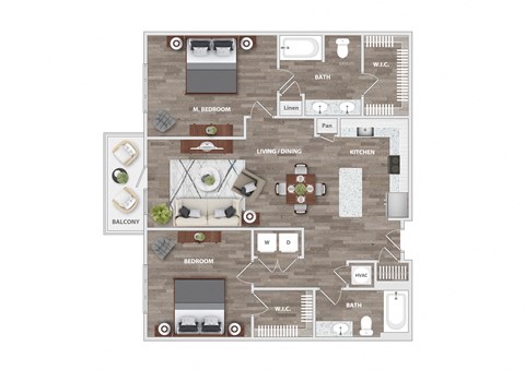 Floor plan for 2 beds, 2 baths, 1148 sqft