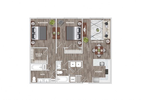 Floor plan for 2 beds, 2 baths, 1170 sqft