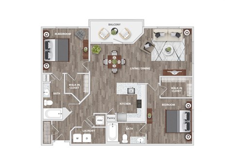 Floor plan for 2 beds, 2 baths, 1183 sqft