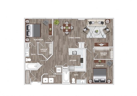 Floor plan for 2 beds, 2 baths, 1208 sqft