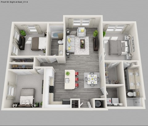 Floor plan for 3 beds, 2 baths, 1345 sqft