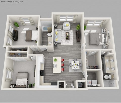 Floor plan for 3 beds, 2 baths, 1381 sqft