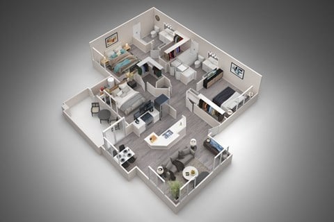 Floor plan for 3 beds, 2 baths, 1263 sqft