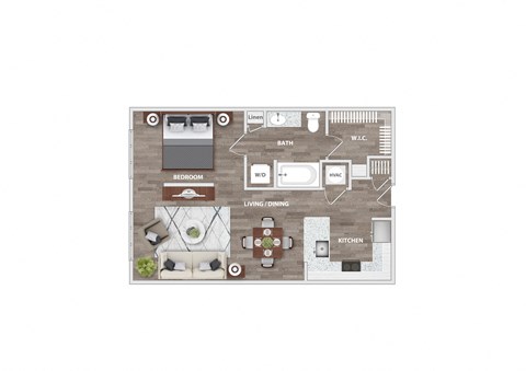 Floor plan for studio, 1 bath, 635 sqft