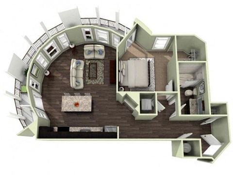 Floor plan for 1 bed, 1 bath, 792 sqft