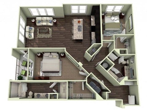 Floor plan for 2 beds, 2 baths, 1274 sqft