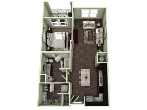 Floor plan for 1 bed, 1 bath, 775 sqft