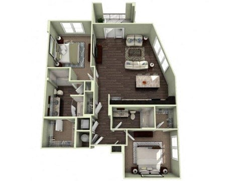 Floor plan for 2 beds, 2 baths, 1133 sqft