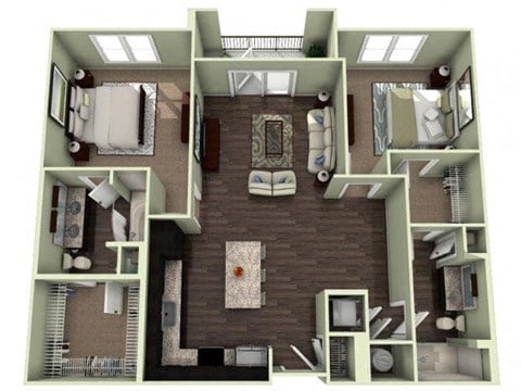 Floor plan for 2 beds, 2 baths, 1225 sqft