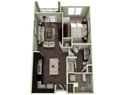 Floor plan for 1 bed, 1 bath, 666 sqft