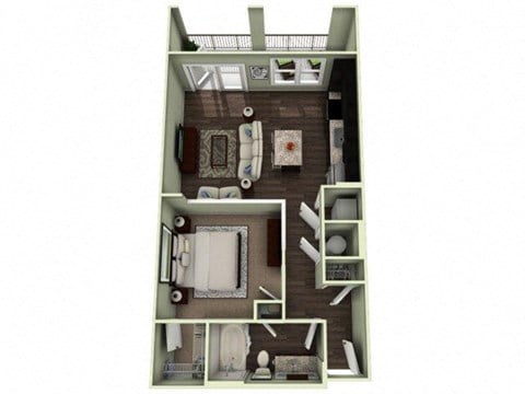 Floor plan for 1 bed, 1 bath, 661 sqft